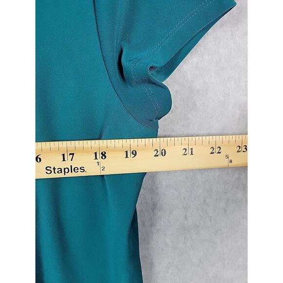 DKNY Teal Green Short Sleeve Ruched V Neck Stretch Career Blouse Womens Plus XXL - Picture 9 of 12